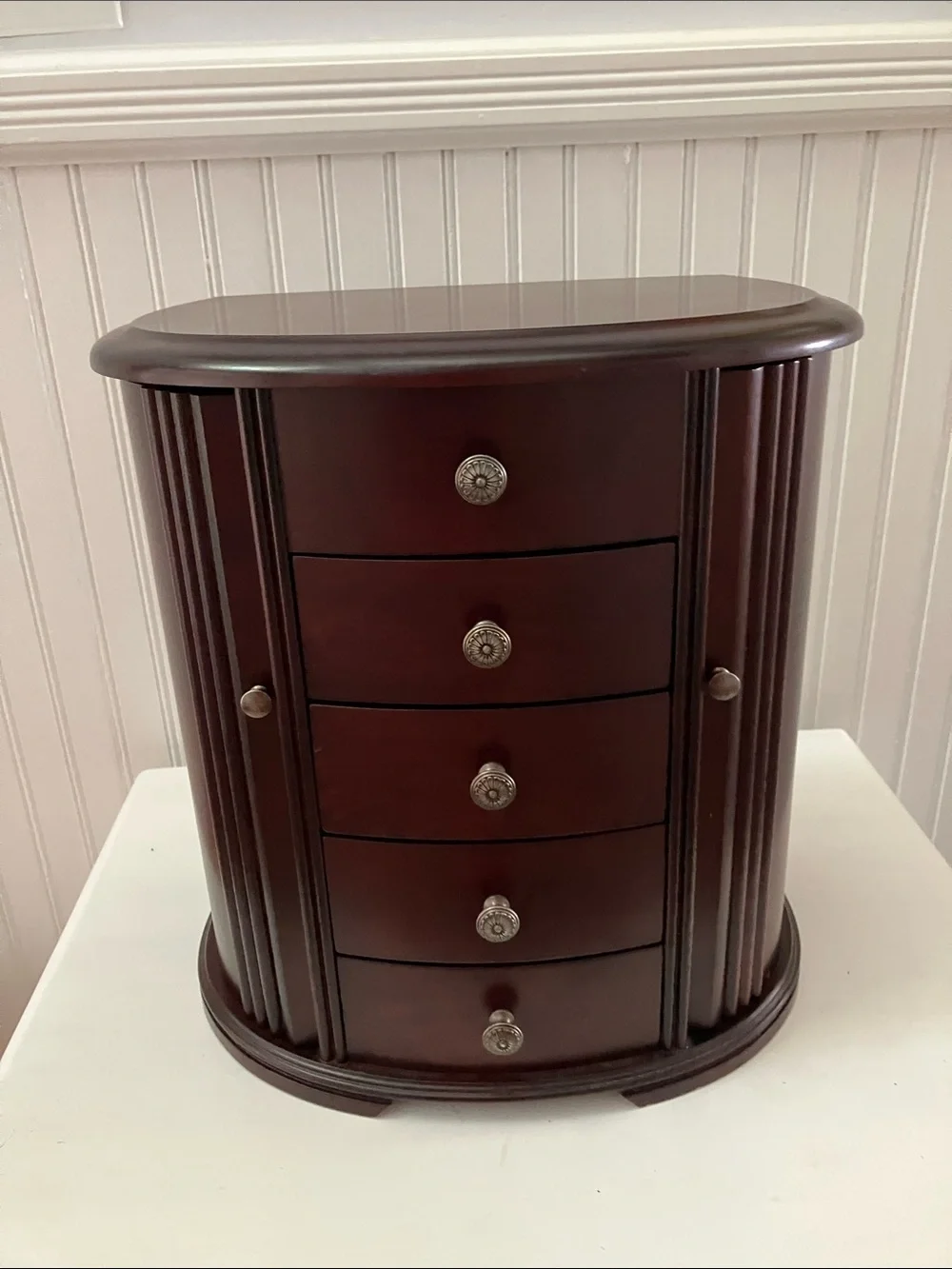Beautiful Mahogany Tabletop Jewelry Armoire With Multiple Storage